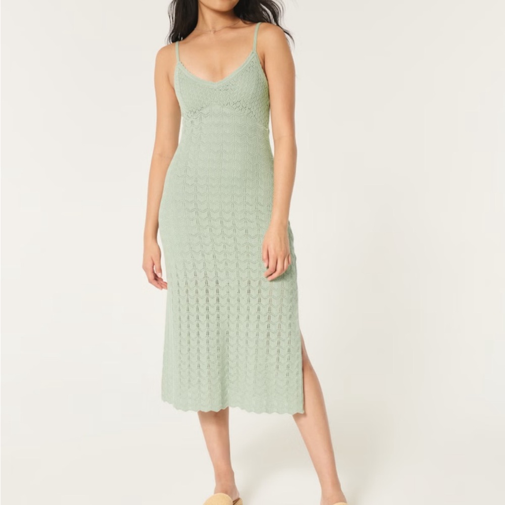 Green Crochet Dress Sleeveless Casual